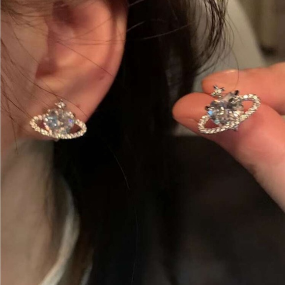 Luxe Angelic Aesthetic Saturn Planet Heart Cross Statement Earrings - Picture 3 of 7